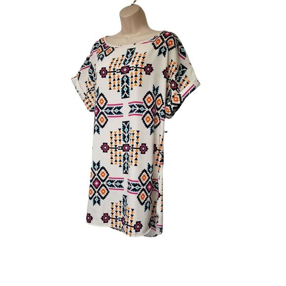 Audition Fashions Round Neck Short Sleeve Multi-Color Casual Shirt Dress Size L - Picture 4 of 10